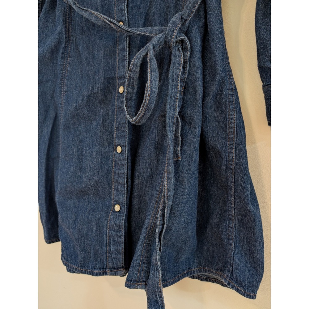 Gap 1969 Womens Blue Denim Western Pearl Snap Shirt Dress Size L Tie Waist Belt - Picture 4 of 9